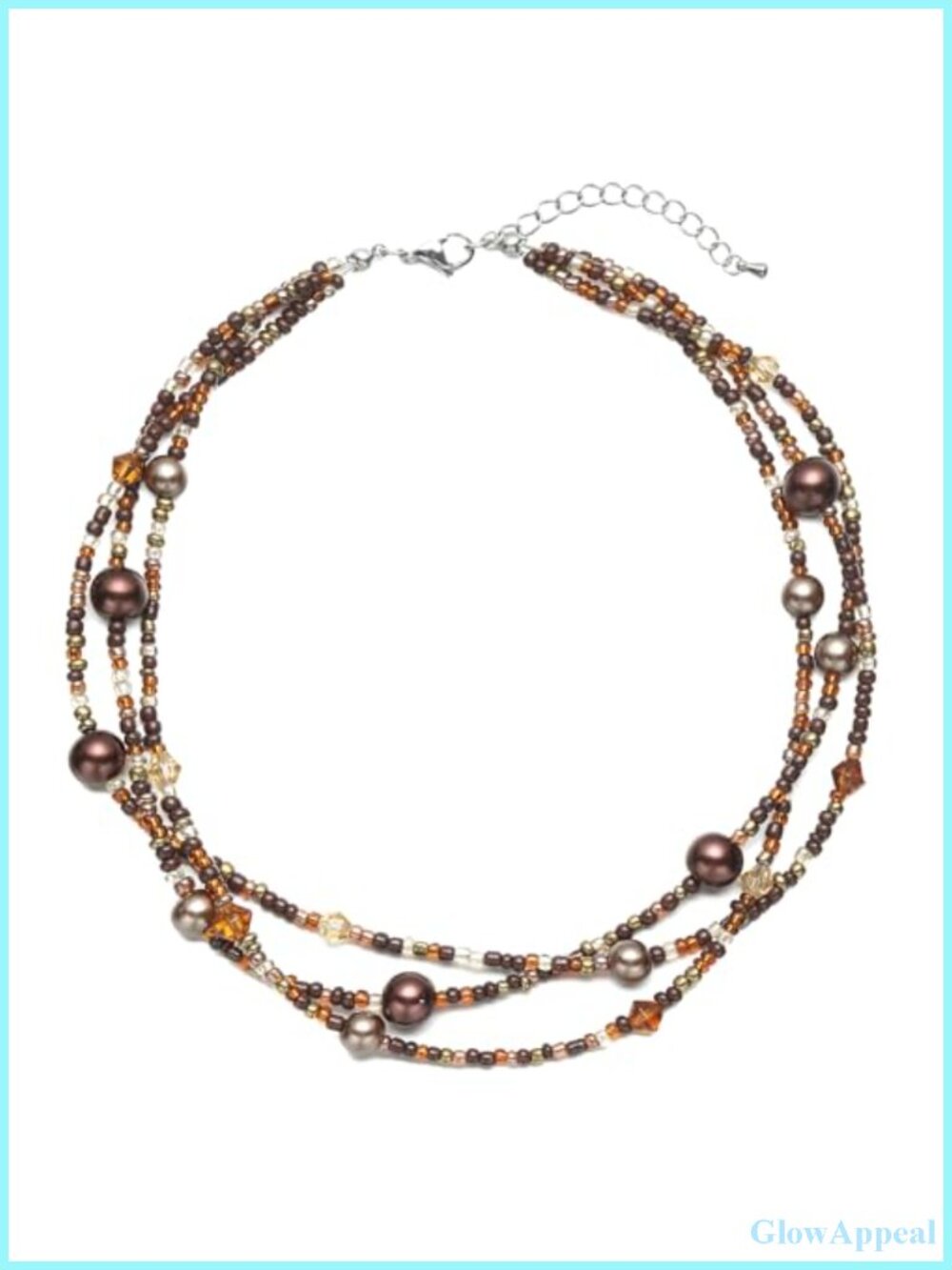 Multi Strand Beaded Choker Necklace Glass Bead Pearl 16in Layered Boho